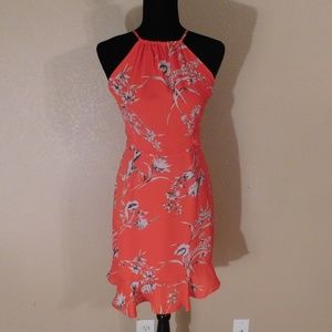 Orange Spaghetti Strap Floral Dress